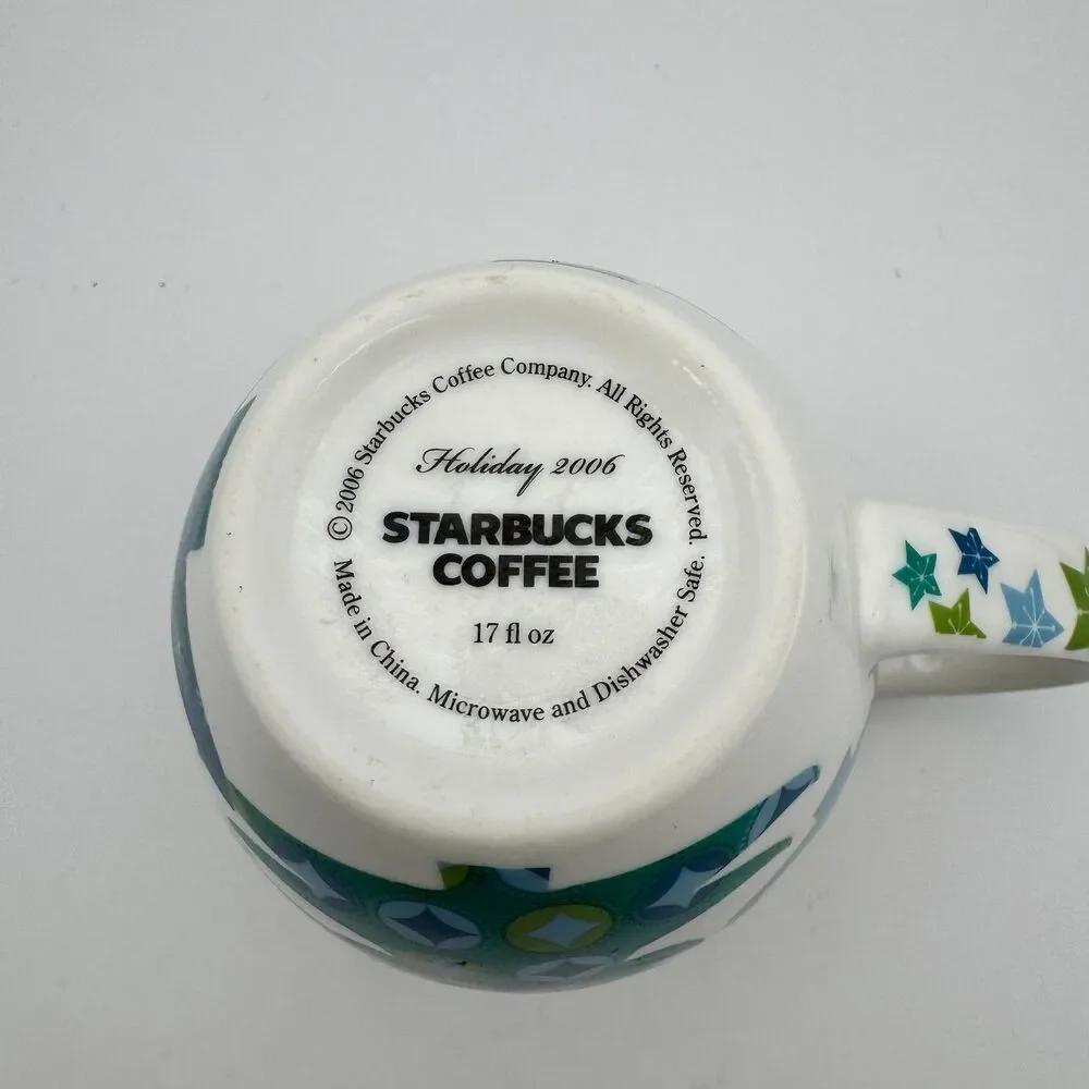 2006 Starbucks Holiday Coffee Mug Christmas Trees Snowflakes 17oz Vintage